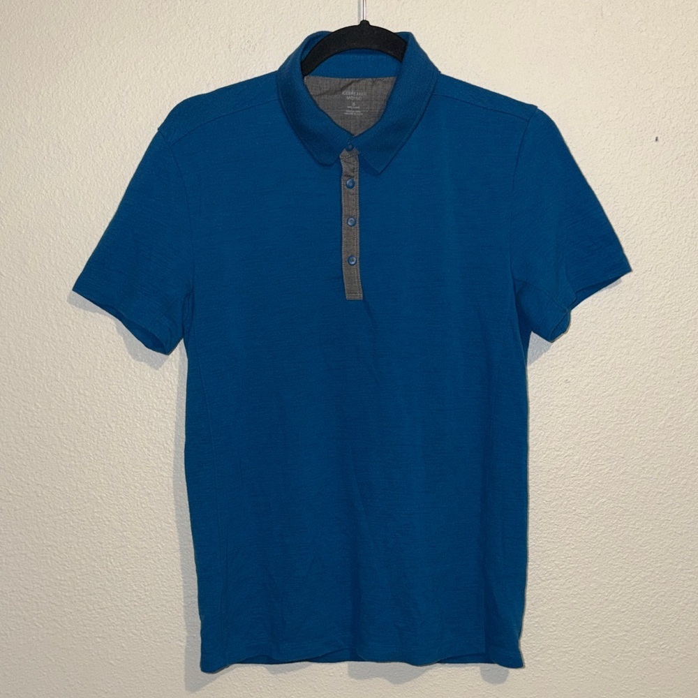 Icebreaker Merino Teal Blue Short-Sleeve Polo with Contrast Placket